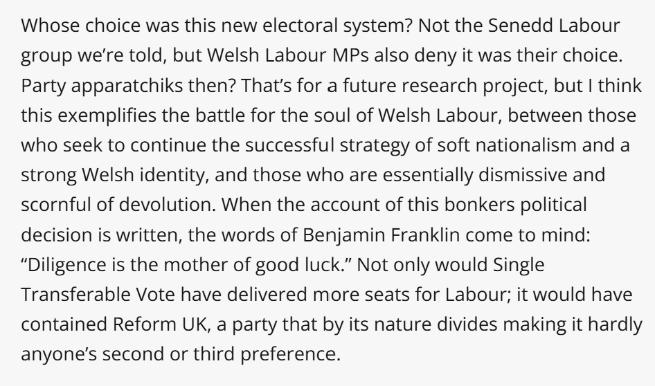 Joe___Allen's tweet photo. Good read on the fallout from the by-election. 

The mystery of who chose the new electoral system is a useful shorthand for a damaging contemptuous attitude towards Welsh voters. Just a brazen refusal to give a straight answer. https://t.co/gDXzeUboYe