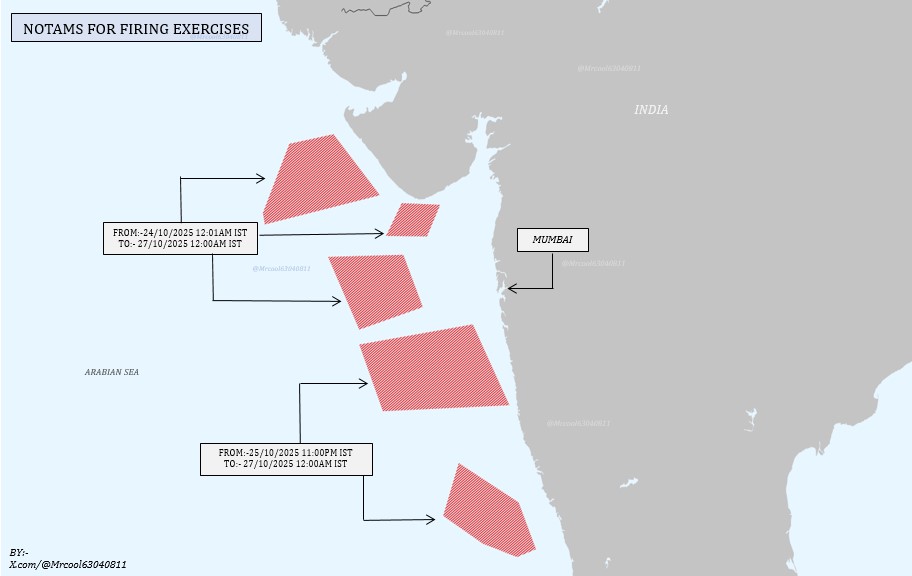 🚨 BIG! Several new NOTAMs have been issued for live-firing drills over the Arabian Sea involving the Indian Air Force, Navy, and Army.

— Something BIG brewing...!