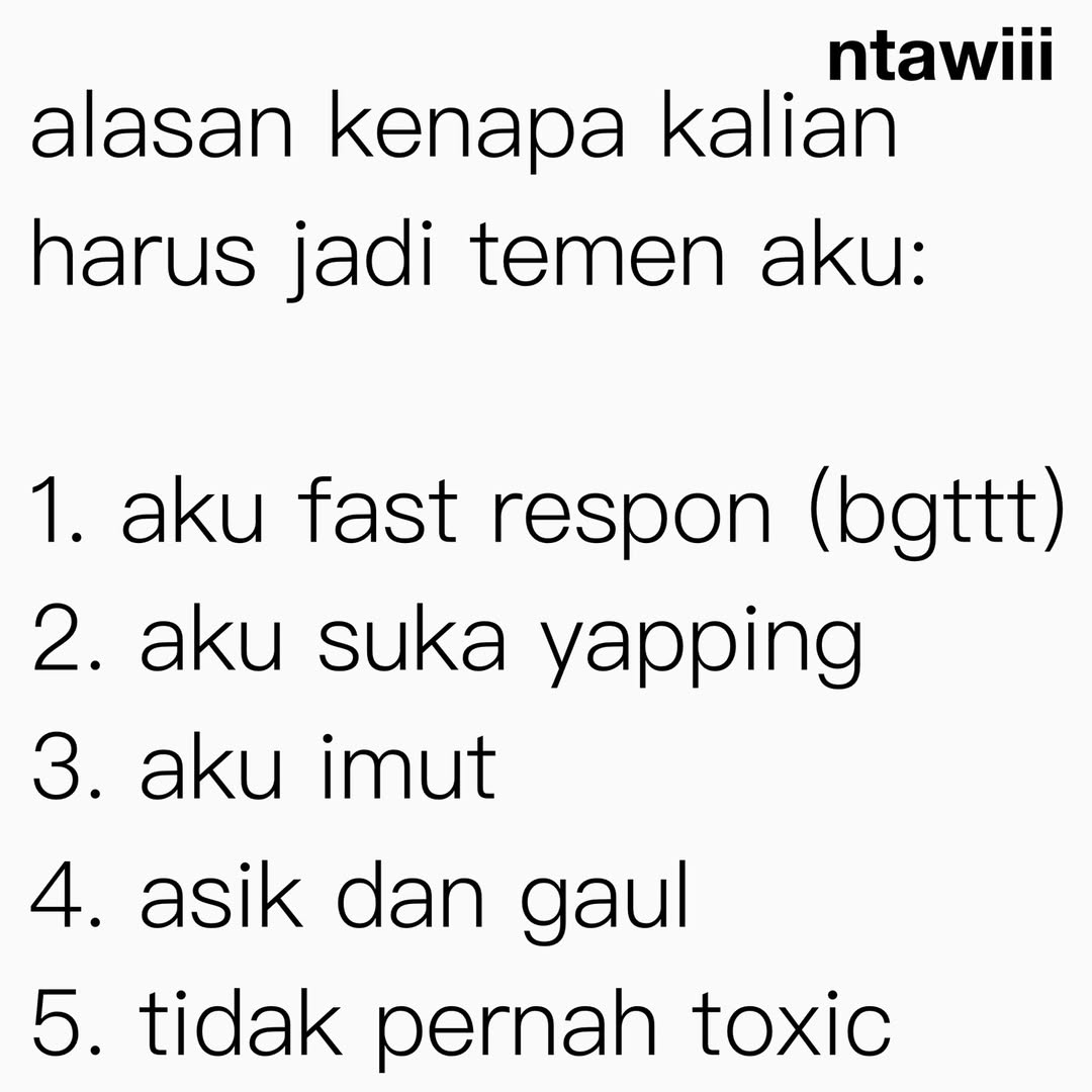 taksnyata's tweet image. Natasya, 2005.

Berikut adalah alasan kenapa harus berteman denganku. Jadi, mau berteman? 🤘😉