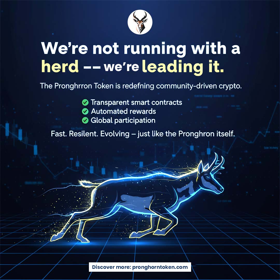 PronghornToken's tweet photo. 🌟 We’re not running with the herd — we’re leading it.
The Pronghorn Token is redefining community-driven crypto:
✅ Transparent smart contracts
✅ Automated rewards
✅ Global participation

Fast. Resilient. Evolving — just like the Pronghorn.
🔗 https://t.co/sm8w2koZp2
#ProngToken #BNBChain #CryptoCommunity #DeFi #EarnCrypto #CryptoLaunch