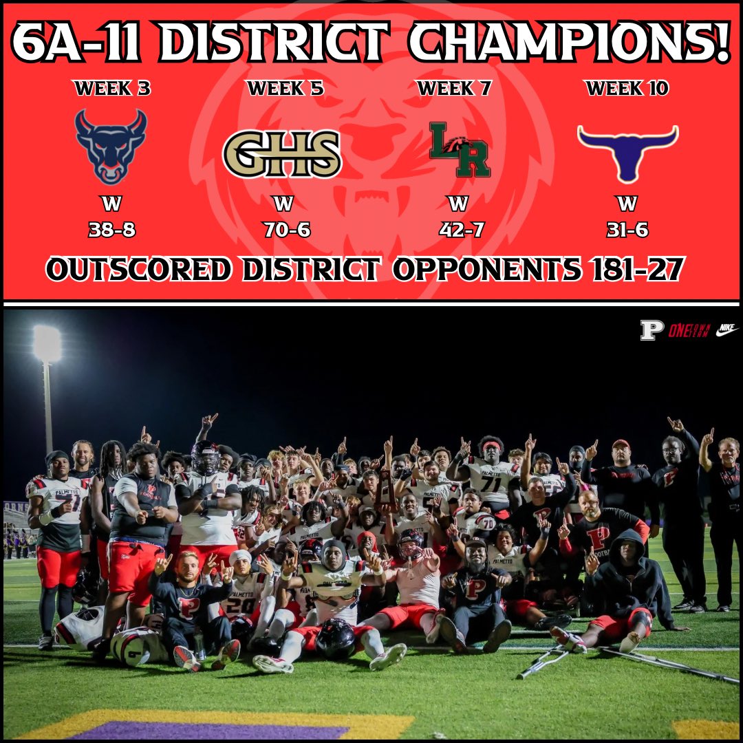 𝟲𝗔-𝟭𝟭 𝗗𝗜𝗦𝗧𝗥𝗜𝗖𝗧 𝗖𝗛𝗔𝗠𝗣𝗜𝗢𝗡𝗦 🏆

𝐓𝐈𝐆𝐄𝐑𝐒 🐅 - 𝟑𝟏
Longhorns - 6
#FTF
#TigerPride | #OneTownOneTeam