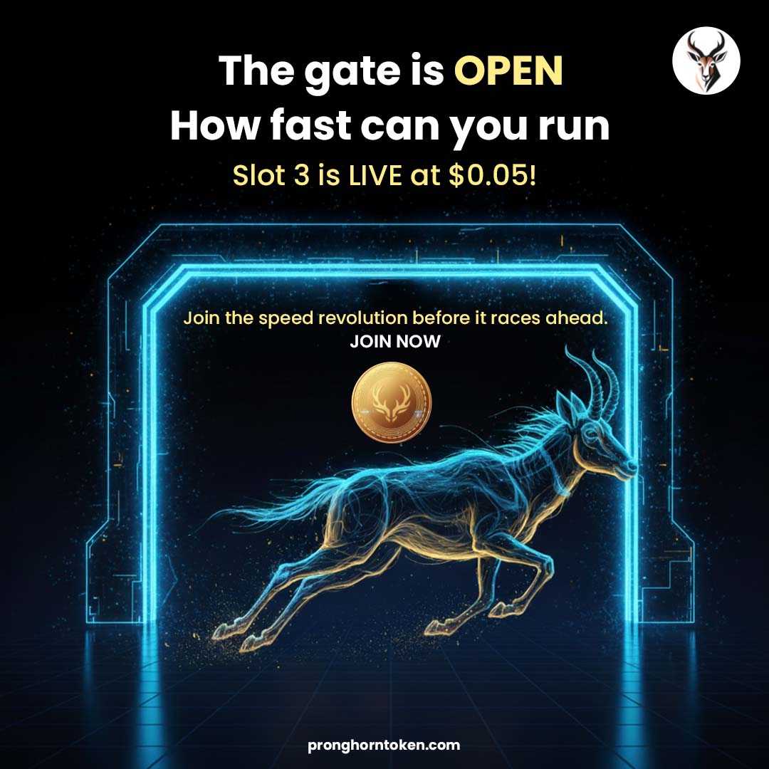 PronghornToken's tweet photo. 🚀 The gate is open — how fast can you run?
Slot 3 is LIVE at $0.05!

A fast-moving token built for a fast-moving world — powered by BNB Smart Chain.
Transparency. Rewards. Growth.

🔗 https://t.co/yHDU4DVr8h
#ProngToken #PresaleLive #BNBChain #CryptoLaunch #EarnCrypto #DeFi #TokenSale