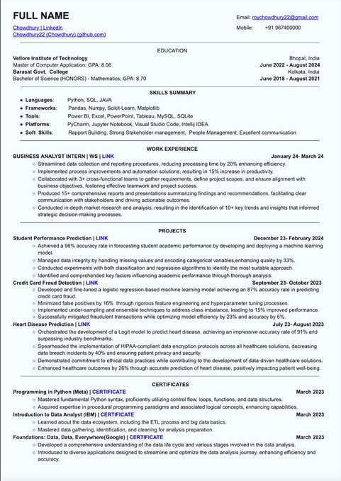 Ai_here202's tweet image. This Resume has an ATS score of more than 92🤯
This Resume helped many in getting an interview calls from companies like Google, Microsoft, Amazon, and many more.
I have personally used this single-column resume in my job hunting and got amazing results
I am sharing the exact…
