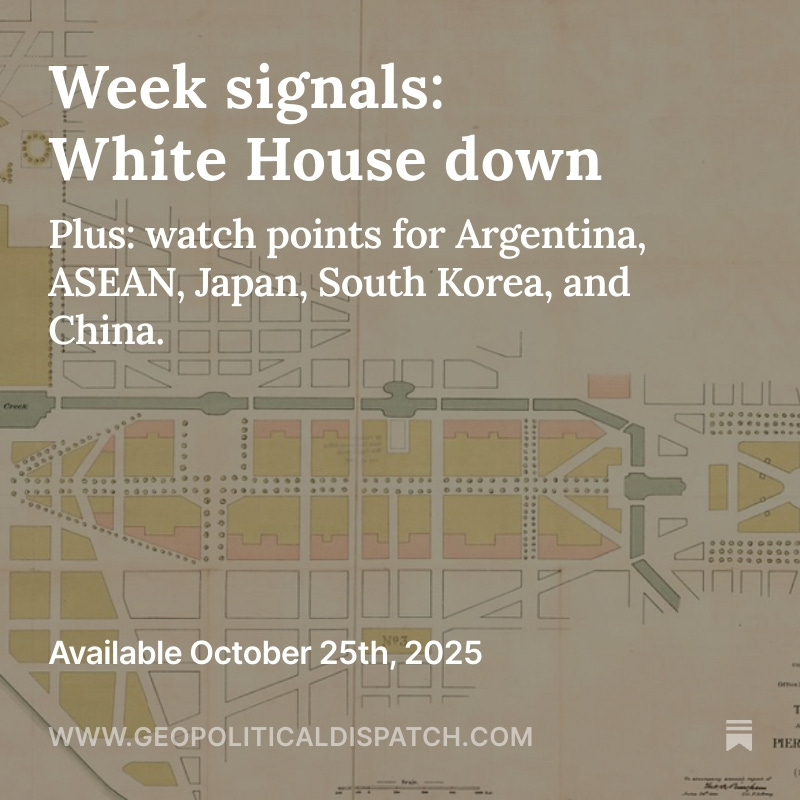 geopolfeller's tweet photo. The week was busy with big political events but perhaps none as visceral or symbolic as the surprise demolition of the White House East Wing. My thoughts in @GeopolDispatch https://t.co/DvME3Cp7v0