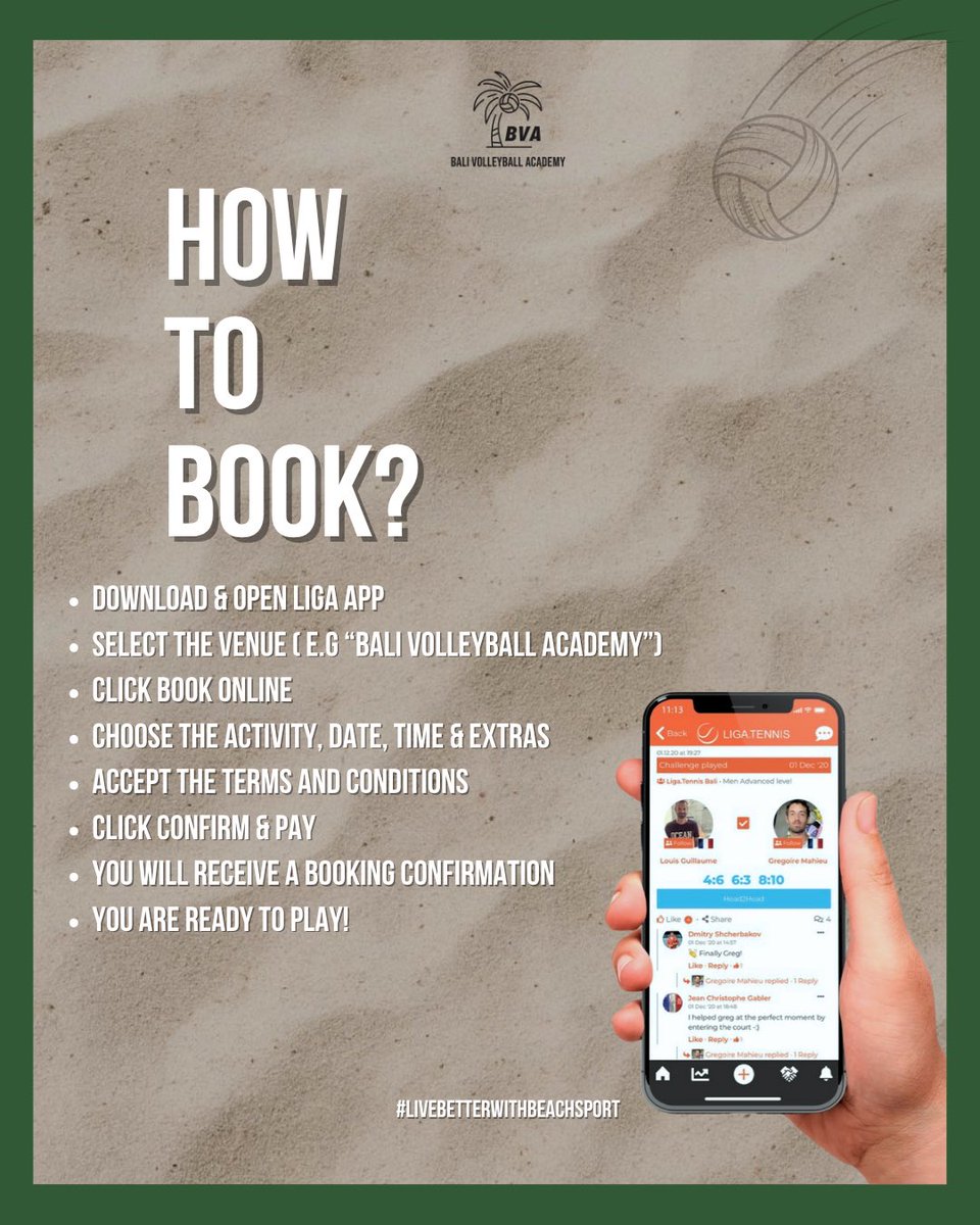 Balivolleyball's tweet photo. 📣 New Session Rates Start November 1st!
Get ready for a whole new season of beach sports at Bali Volleyball Academy!
🏐 From court rentals to private lessons find the perfect way to train, play, and have fun under the Bali sun 

• Court Rental & Events
Beach Volleyball | Beach Tennis | Footvolley | Outdoor Court
• Private Lessons with professional coaches

How to Book:
Download the LIGA App, select Bali Volleyball Academy, choose your activity, confirm & pay, and you’re all set to play!

#BaliVolleyballAcademy #BeachVolleyballBali #BaliSports #BaliTraining #VolleyballIndonesia