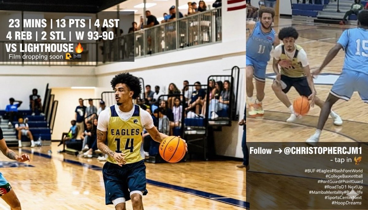 Coach Michael W. McKinley (@mckinleycoach) on Twitter photo Only 23 mins to make noise 🦅💪
13️⃣ PTS | 4️⃣ AST | 4️⃣ REB | 2️⃣ STL | W 93-90 vs Lighthouse 🔥
Film dropping soon 🎥👀
@christopherCJM1 #BUF #Eagles #MVP #BashForTheWorld Only 23 mins to make noise 🦅💪
13️⃣ PTS | 4️⃣ AST | 4️⃣ REB | 2️⃣ STL | W 93-90 vs Lighthouse 🔥
Film dropping soon 🎥👀
@christopherCJM1 #BUF #Eagles #MVP #BashForTheWorld