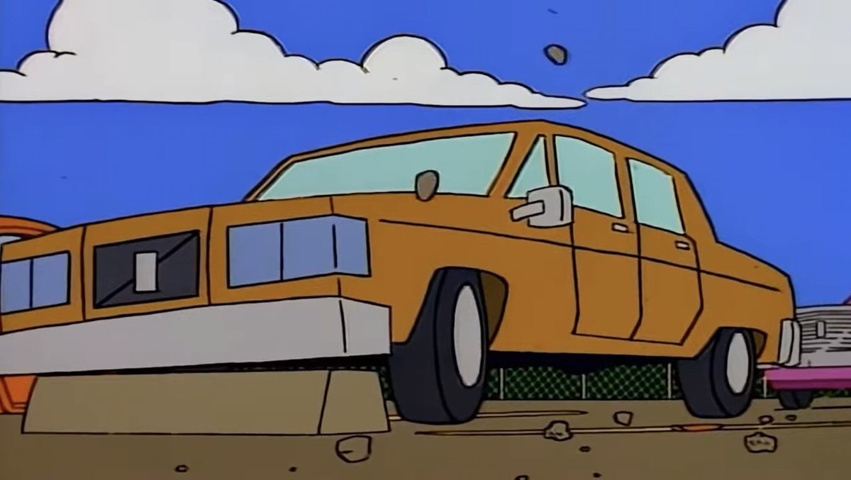 leevilsmalmi's tweet photo. @grandmamystery @Criminalsimpson Well in "The Last Temptation of Homer" he was seen arriving at school in a green car and in "Bart's Comet" he claimed a brown Volvo-esque car (the kids where throwing rocks at) was his.
So I'm guessing either Agnes let him borrow her car to go to school or he rented one. https://t.co/YnllsCETJ0