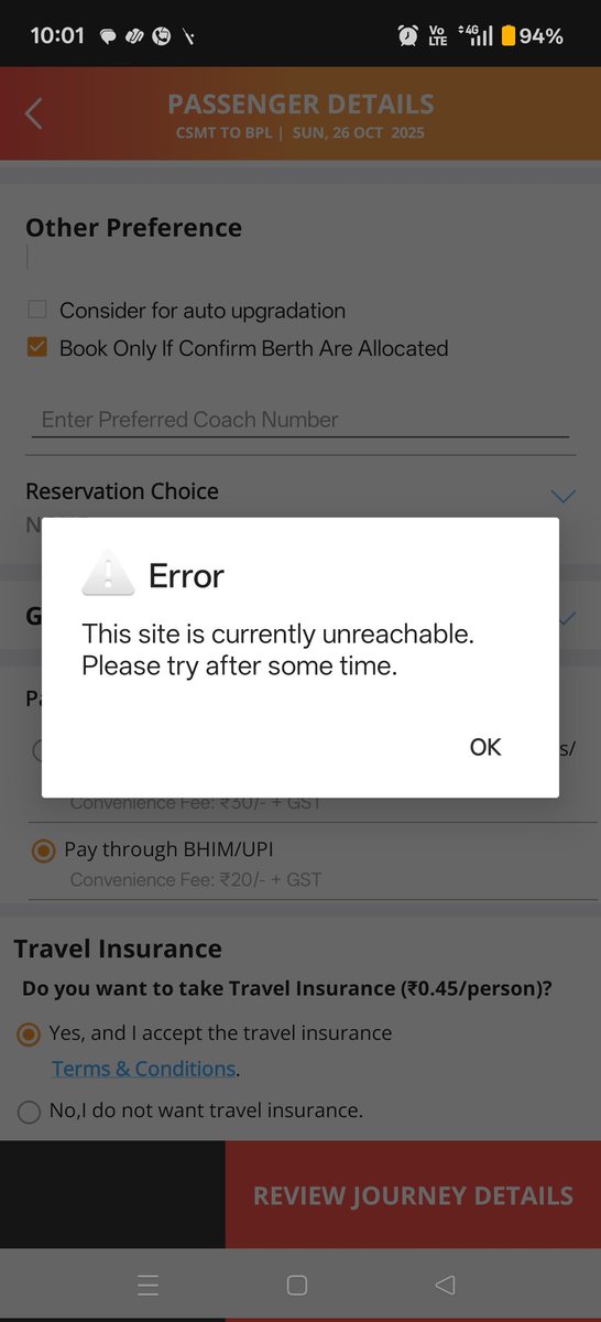 Any sense of accountability? <a href="/IRCTCofficial/">IRCTC</a> What difference did it made after your applauded 'Aadhar Linkage', still your app/site sucks hard whilst booking, Logging in at 10:00, errors till 10:09.

<a href="/RailMinIndia/">Ministry of Railways</a> <a href="/RailwaySeva/">RailwaySeva</a>