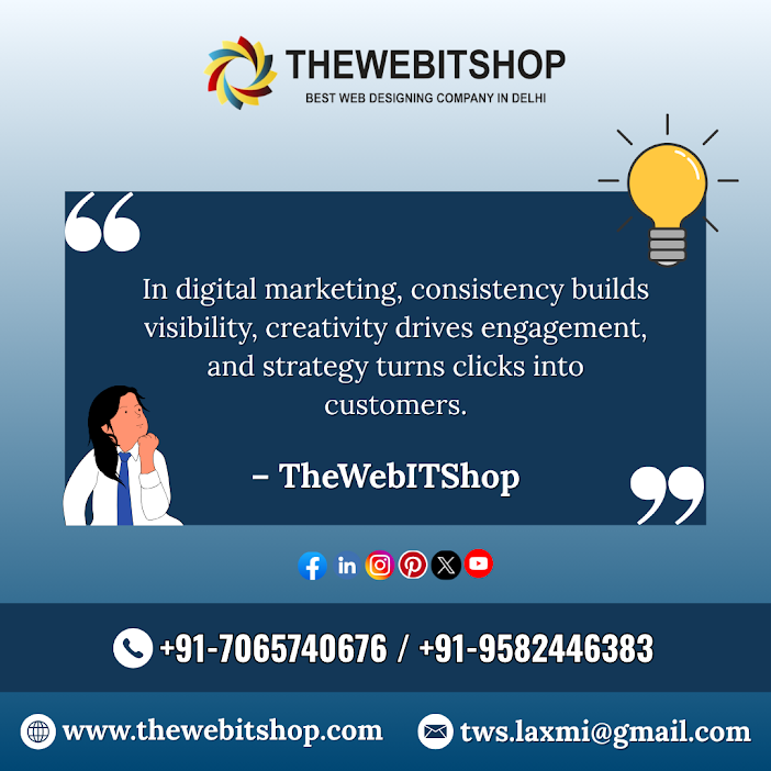 TheWebITShop's tweet image. ✨ In #digitalmarketing, consistency builds visibility, creativity drives engagement, and strategy turns clicks into customers.✨
📞 +91-7065740676/9582446383
📧 tws.laxmi@gmail.com
🌐 thewebitshop.com
.
#TheWebITShop #seo #smo #ppc #WebDevelopment #WebsiteDesign