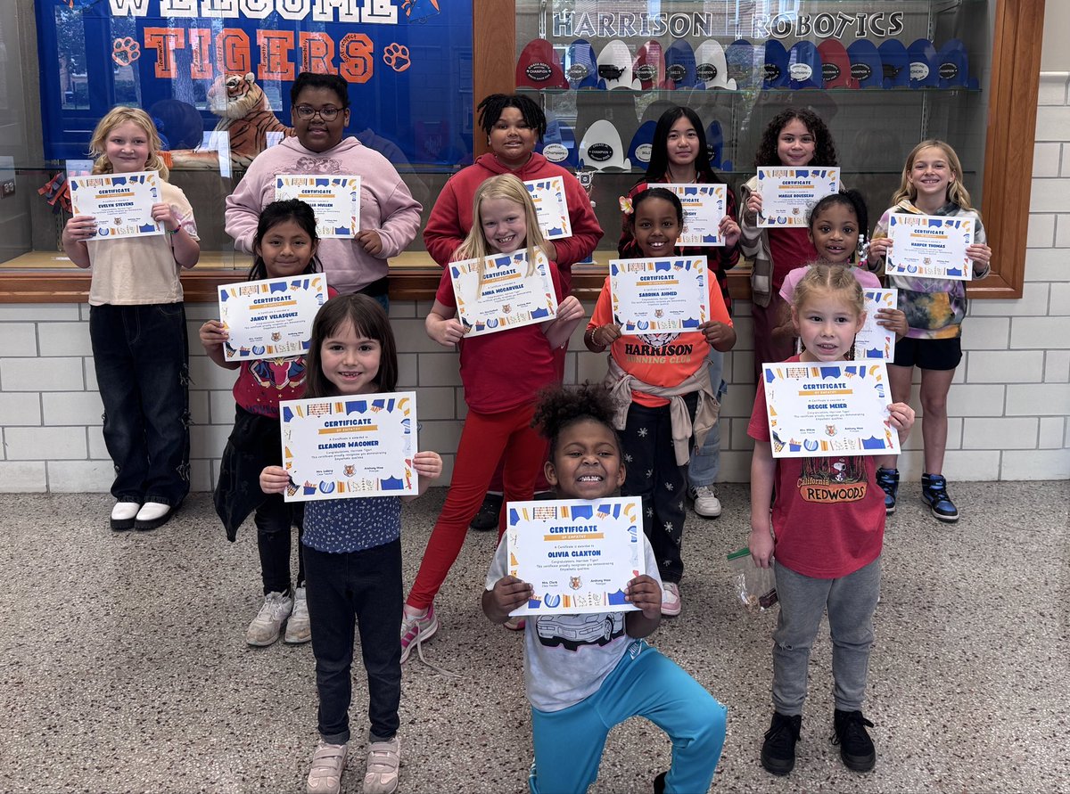 Congratulations to our next set of T.I.G.E.R.S.  Certificate winners! They were nominated by their teachers because of the empathy they show to others. Keep it up, tigers! We are #HarrisonProud of you!
A special thank you to the Engel family for supplying the donuts this week!