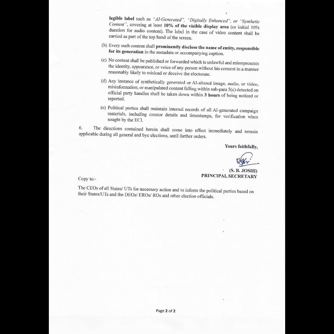 LakshadweepCeo's tweet photo. ECI issues advisory on responsible use and disclosure of #synthetically generated information and #Al generated content during elections
Details in images https://t.co/jxVQON71Y8