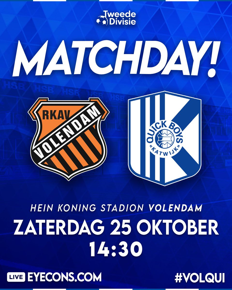KvvQuickBoys's tweet photo. โฝ ๐๐๐๐๐๐๐๐!
๐ @rkav_volendam
๐ Tweede Divisie
๐๏ธ Hein Koning Stadion
๐ Volendam
๐ 14:30 uur
๐๏ธ https://t.co/DKpLX2CSZL
๐บ https://t.co/RKQq3qAlaG
๐ฑ #volqui ๐ตโช https://t.co/9lYGXZcynW