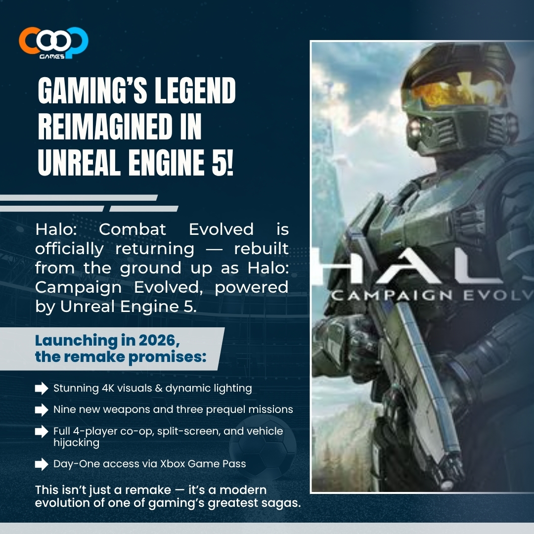 CoopGames_Dev's tweet image. 🎮 Halo: Combat Evolved returns as Halo: Campaign Evolved — rebuilt in Unreal Engine 5 with 4K visuals, new missions & full co-op! 🚀
Next-gen nostalgia begins in 2026.
Follow for more gaming insights 👉 coopgames.in
#Halo #UnrealEngine5 #Gaming