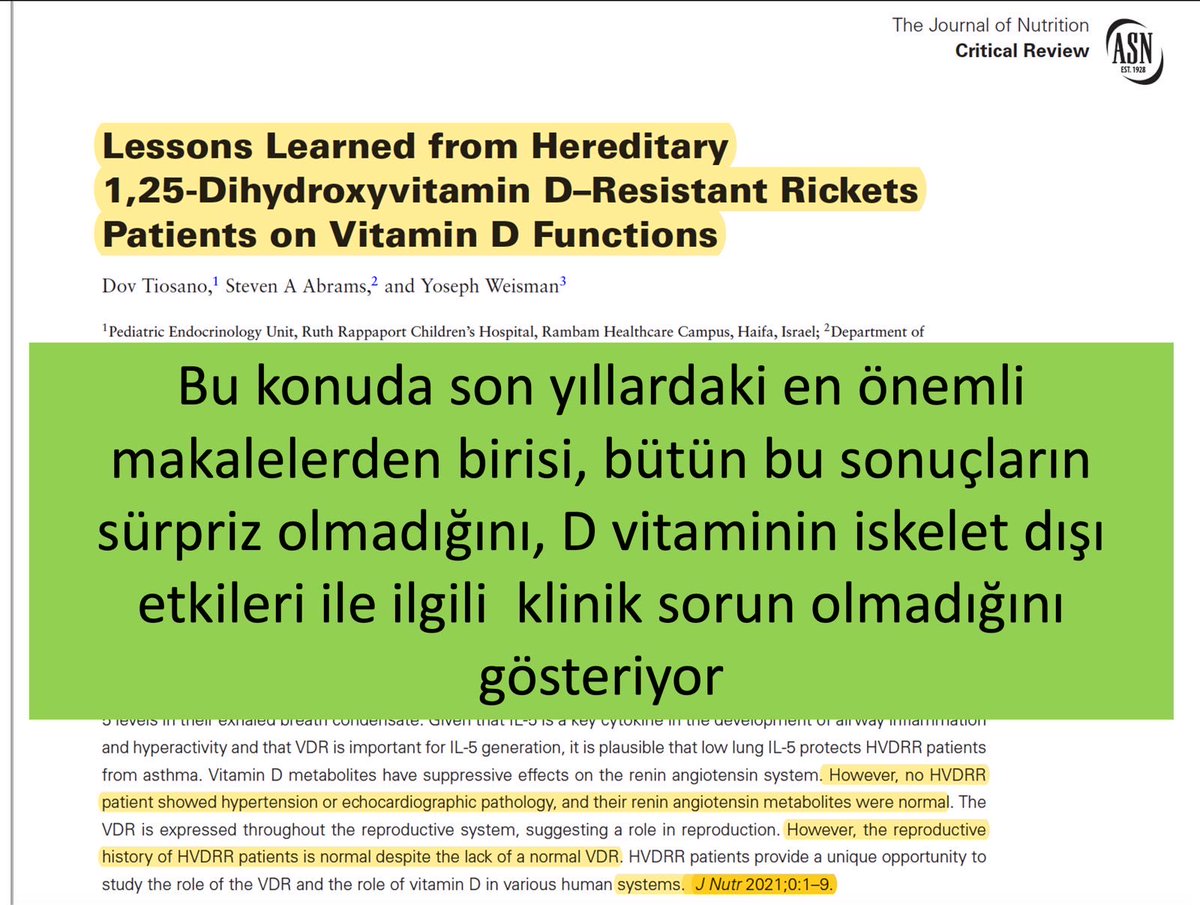 sukruhatun's tweet photo. Dr. Osman Müftüoğlu abiyi Ankara yıllarından tanır ve severim ama D vitamini ile ilgili görüşlerini, rakam takıntılı ve abartılı buluyorum. D vitamini reseptörlerinin doğuştan çalışmadığı kişilerde bile bu vitaminin iskelet dışı etkileri ile ilgili sorun görülmezken insanlara D vitaminini her derde deva olarak göstermek doğru değil. Kaldı ki deniz kenarlarında yaşayanların bile D vitamini düzeyi 50’nin altında. D vitamini düzeyinin 20 ng/ml üstünde olması yeterli. Etkisi bu düzeyden sonra plato çiziyor. Yani 21 de normal, 30 da normal. Hele 50’nin üstü bence tamamen gereksiz ve muhtemel riskli olarak kabul ediliyor. Son olarak bir risk taşımıyorsa kimsenin D vitamini düzeyini ölçtürmeye de gerek yok.