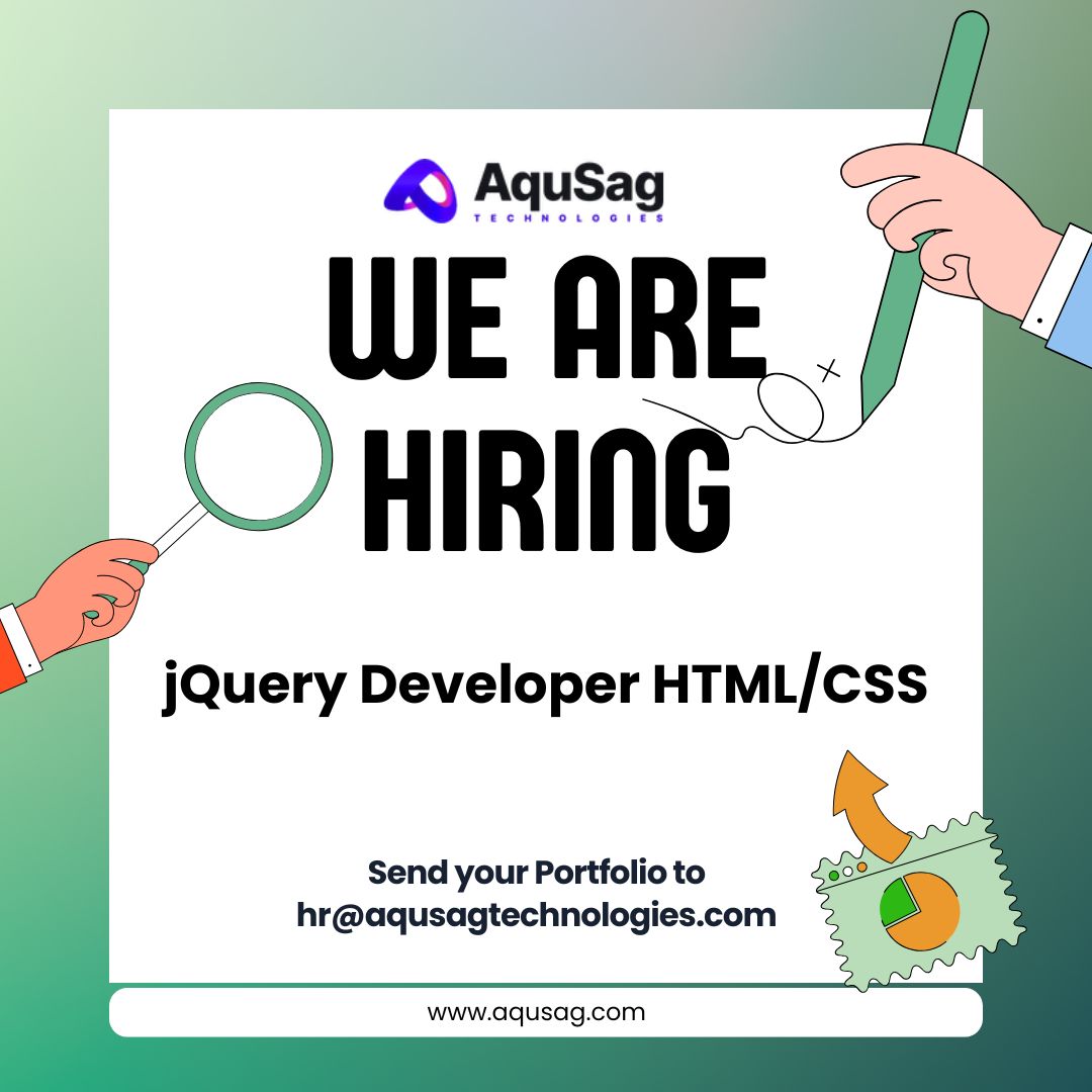 aqusag's tweet image. We’re #Hiring! 🚀
Looking for a talented jQuery Developer (HTML/CSS) to join our team.

💻 3+ yrs experience
🌐 Strong in DOM, AJAX &amp;amp; responsive design
📧 hr@aqusagtechnologies.com 
📞 +91- 8700883932 

🔗 aqusag.com/jobs/detail/jq…

#Jobs #FrontendDeveloper #jQuery #Hiring