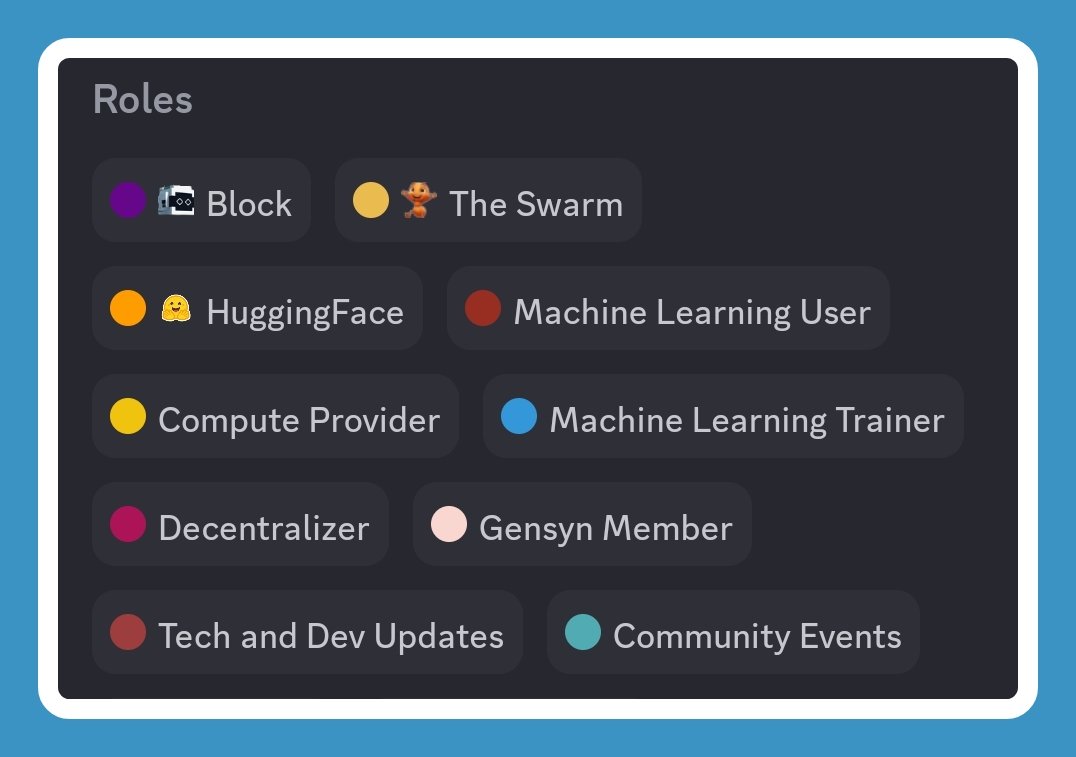 humanbotcrypto's tweet photo. i'm keeping my eyes on @gensynai next

: building decentralized compute infra for AI, connecting idle GPU power across the world into one massive distributed network

basically the backend layer for AI models to train cheaper, faster and at scale

- no InfoFi leaderboard yet
- no contributor roles rolled out yet (will start from next week ig)

btw i've already got my node role (thanks to @lohith0001)
