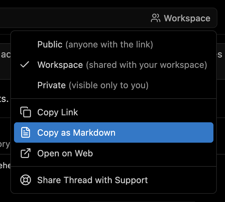 sqs's tweet image. If you expand the oracle (the expand icon on the right side), you should be able to copy its output. Was that not working for you? Or do you want to copy it as Markdown specifically? If so, you can use the Copy as Markdown option in the share menu (2nd screenshot).