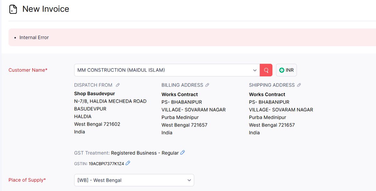 tilakdebnath's tweet photo. @ZohoBooks @ZohoCares 

Internal Error Message 

Can't save any invoice or any transactions. https://t.co/teml2kWBqc