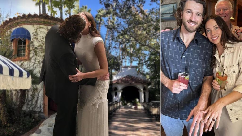 codeaflau's tweet image. Bulldogs skipper Marcus Bontempelli and Neila Brenning have tied the knot in a stunning Californian wedding.

READ | bit.ly/4qn2PM5