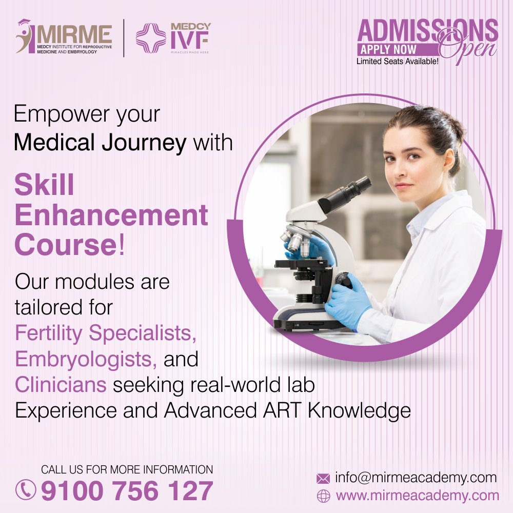 medcyinstitute's tweet image. Empower Your Medical Journey with Advanced Skill Enhancement!
Gain the confidence, skills, and exposure you need to excel in reproductive medicine.

📞 Call: 9100 756 127
🌐 mirmeacademy.com

#MIRME #ReproductiveMedicine #EmbryologyTraining #FertilitySpecialists