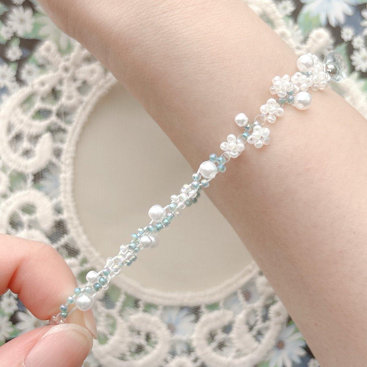 n_a_m_u_76's tweet image. Gypsophila🌼🫧

white🤍×green💚

#Namu #handmade #beads #seaglass #Gypsophila #かすみそう