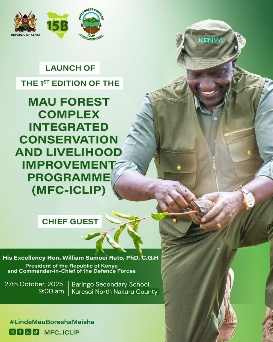 We are honoured, excited and privileged to host His Excellency the President <a href="/WilliamsRuto/">William Samoei Ruto, PhD</a> during the launch of the First Edition of the Mau Forest Complex Integrated Conservation and Livelihood Improvement Programme (MFC-ICLIP). 

Join us in this transformative journey to