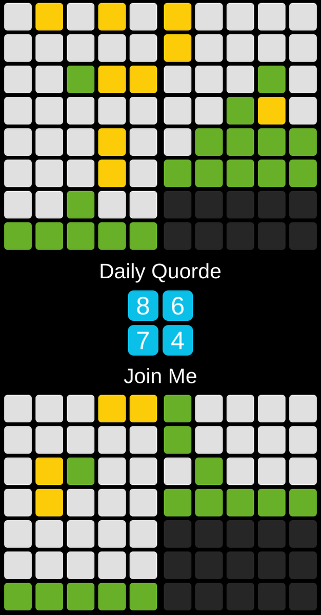 Rahul_AJ_1990's tweet image. Daily Quorde #1394 
8️⃣6️⃣
7️⃣4️⃣
Play it here!
smart.link/bo7ayrh760uzp
#Quorde #Wordle