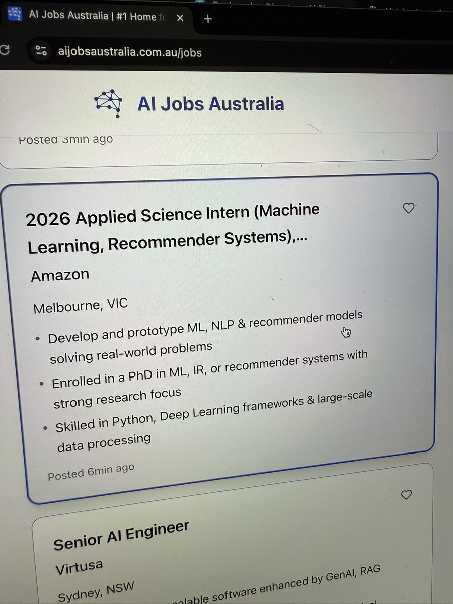 aijobsaustralia's tweet image. No experience required!

Amazon is hiring an Applied Scientist Intern to join their AI team in Melbourne. 

You’ll be working on deep learning, recommender systems, and natural language models that power the biggest customer experiences in the world.

Visit: @aijobsaustralia