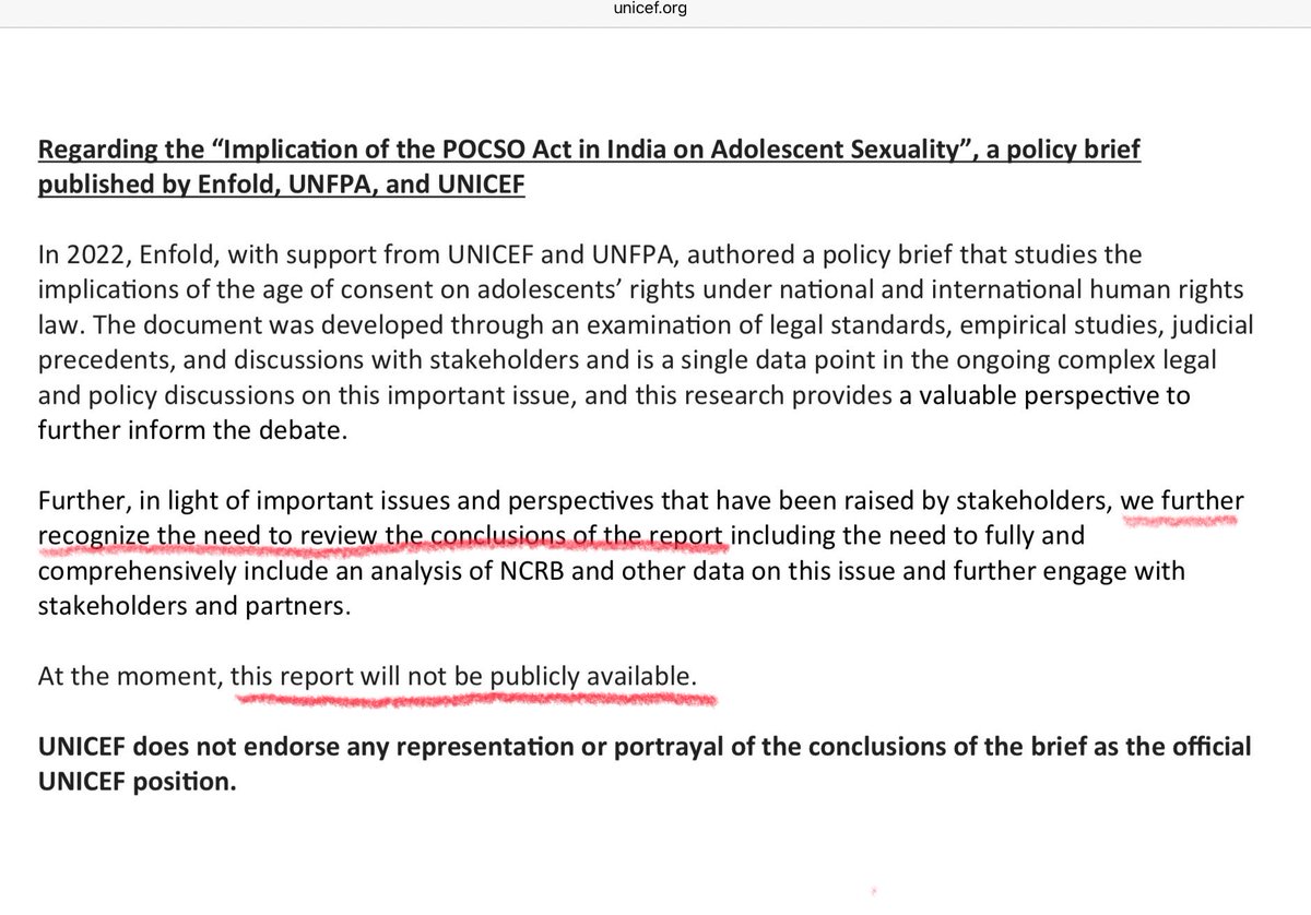 swati_gs's tweet image. In 2022, an Indian organisation named Enfold got funds from UNICEF and UNFPA and published a “study” recommending:
1. Legal age of sex for girls lowered to 16
2. “Comprehensive sexuality education” introduced in schools 
It was after then Child Commission chairman…