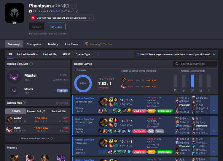 Phantasm_EUW's tweet image. 100% Winrate to Master Korea Day 1 💀