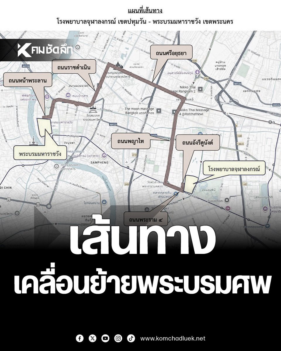 เส้นทางเคลื่อนย้ายพระบรมศพ "สมเด็จพระพันปีหลวง" วันที่ 26 ต.ค. 2568 เวลา 16.00 น.

#สมเด็จพระพันปีหลวง #เคลื่อนย้ายพระบรมศพ #เส้นทางเคลื่อนย้ายพระบรมศพ 

komchadluek.net/news/royal/608…