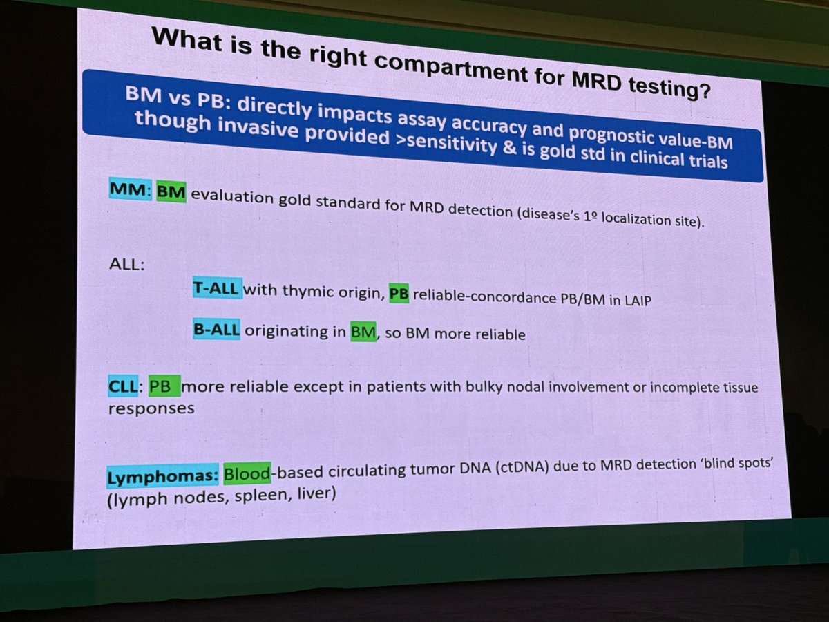 abouabdrahman0's tweet image. 🩸 Which sample is best for MRD testing? BM or PB?
#MRD #Leukemia #Lymphoma #Hematology #NGS #FlowCytometry

✅ The right compartment for MRD depends on disease biology

🔵 Multiple Myeloma (MM)
✔️ Bone marrow (BM) = gold standard
– Disease is marrow-based
– PB MRD not sensitive