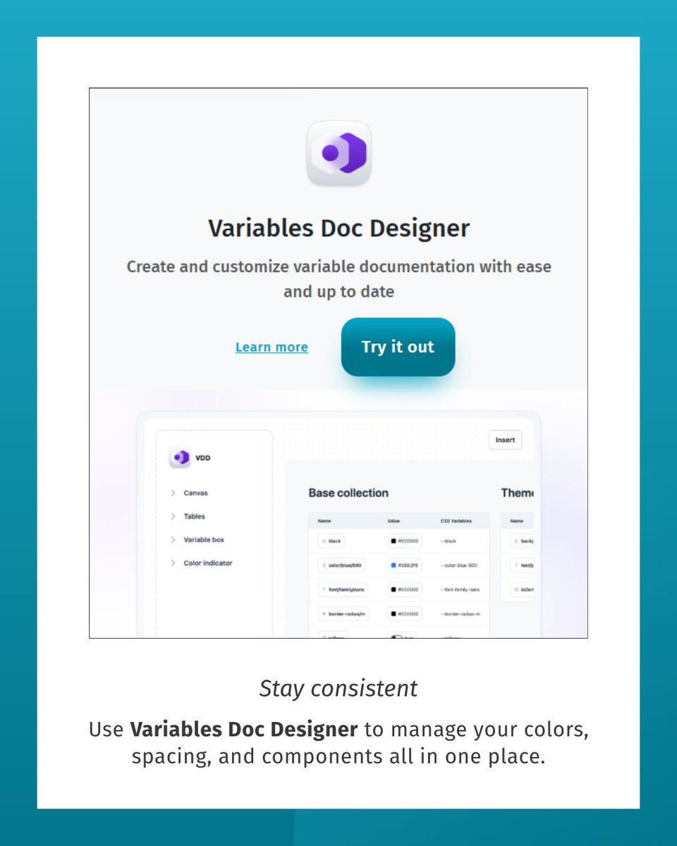 plusuidesign's tweet image. 🎨 Simplify your workflow with Variables Doc Designer — manage and document your Figma variables with style.
Auto-sync updates, customize tables, and keep your design system organized.
✨ Design smarter today.
👉 zurl.co/6f3sU
#FigmaPlugins #UIDesign #DesignTools