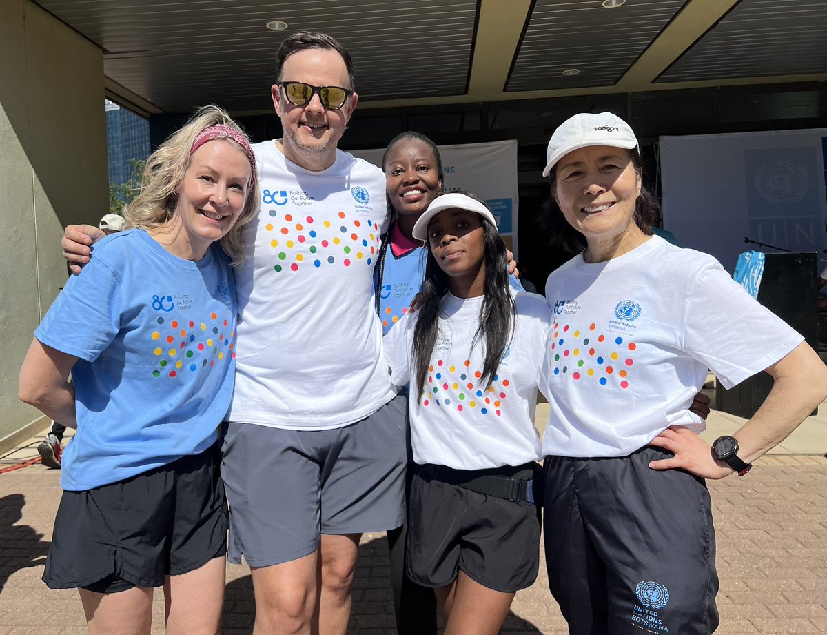 PetraPereyra's tweet photo. Happy 80th Birthday @UN_Botswana πΊπ³π§πΌ
Wonderful to #Run4SDGs this morning with Acting President @Ndaba_Gaolathe, Minister Butale @MIR_BW, the UN team, colleagues and friends! https://t.co/fkRBhgjdHG