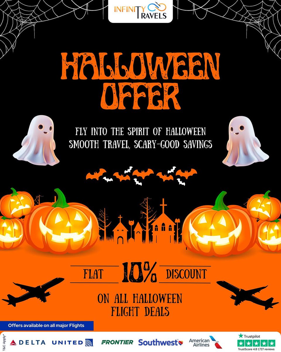 AmeliaCath97's tweet photo. Fly into frightful savings! 👻
𝐓𝐡𝐢𝐬 𝐇𝐚𝐥𝐥𝐨𝐰𝐞𝐞𝐧🎃,
Enjoy 𝐟𝐥𝐚𝐭 𝟏𝟎% 𝐎𝐅𝐅 𝐨𝐧 𝐚𝐥𝐥 𝐟𝐥𝐢𝐠𝐡𝐭𝐬

#halloweendeals #spookysavings #trickortreat #flightdiscount #halloweenoffer #halloween2025 #haunteddeals #traveladdict #foryoupage #infinitytravels https://t.co/bXh6j61pgG