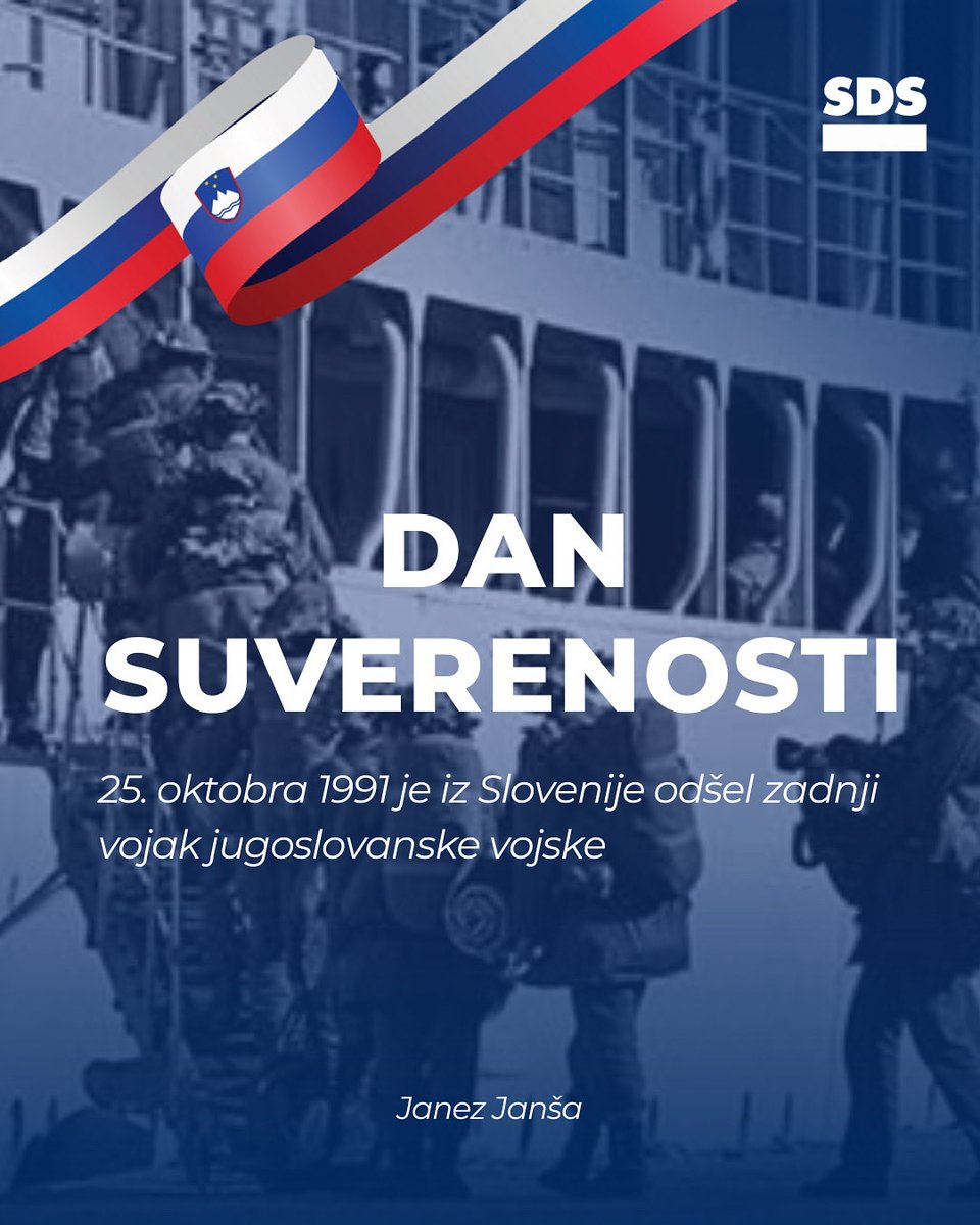 Na današnji dan se spominjamo enega najpomembnejših trenutkov v zgodovini slovenskega naroda. 🇸🇮
25. oktobra 1991 je slovensko ozemlje zapustil še zadnji vojak Jugoslovanske ljudske armade — s tem pa je Slovenija postala ne le pravnoformalno, temveč tudi dejansko suverena