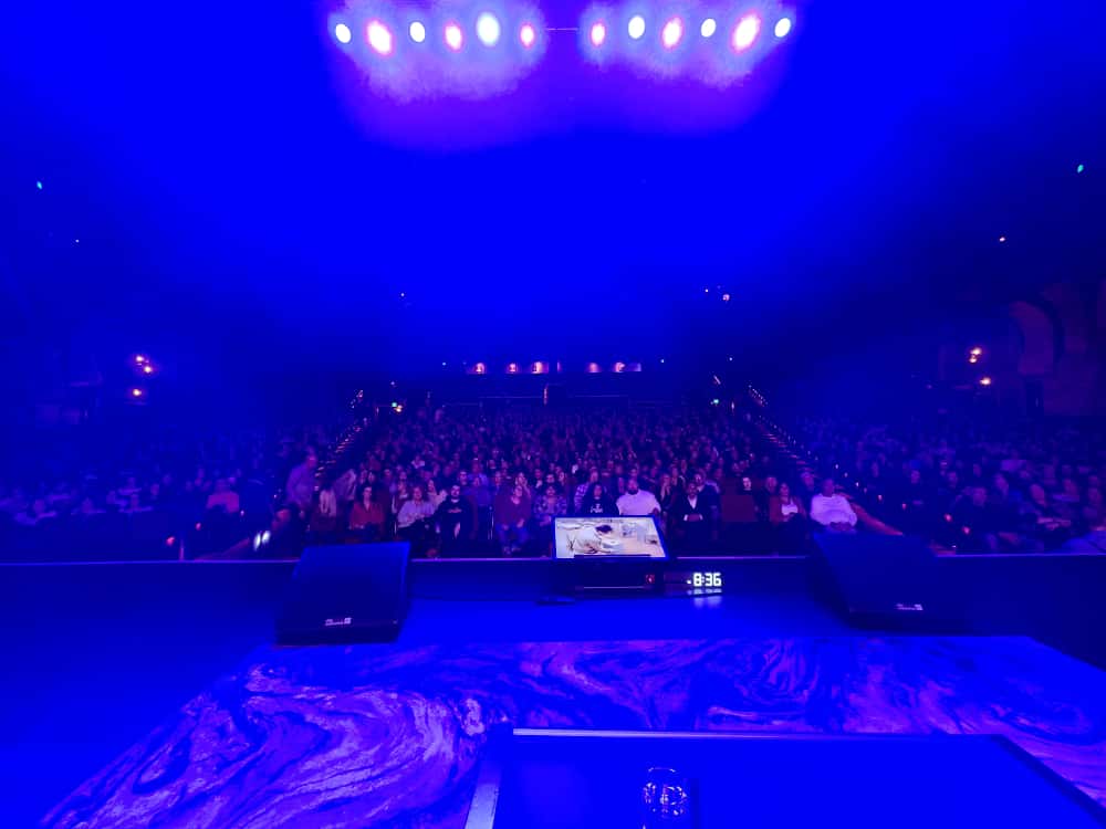 Tsoukalos's tweet photo. Foxwoods Casino Resort, Mashantucket, CT! What a night! Thank you for inviting us, and thank you to everyone who came out to see us. What an out-of-this-world welcome. We had a blast! I think tonight our show had the best lighting we've yet had. Courtesy of Reece Daniell. https://t.co/RROO9FpXXs