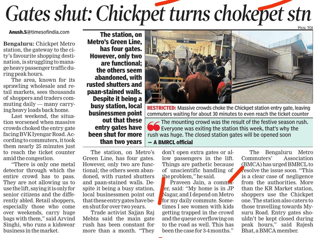 Sajjan Raj Mehta (@sajjanrajmehta) on Twitter photo <a href="/TOIBengaluru/">TOI Bengaluru</a> <a href="/Suchithkidiyoor/">Suchith Kidiyoor</a> <a href="/DKShivakumar/">DK Shivakumar</a> <a href="/BZZameerAhmedK/">B Z Zameer Ahmed Khan</a> <a href="/dineshgrao/">Dinesh Gundu Rao/ದಿನೇಶ್ ಗುಂಡೂರಾವ್</a> <a href="/NammaMetro_/">Namma Metro Updates</a> <a href="/kiranshaw/">Kiran Mazumdar-Shaw</a> <a href="/PCMohanMP/">P C Mohan</a> <a href="/TVMohandasPai/">Mohandas Pai</a> <a href="/ANI/">ANI</a> <a href="/PTI_News/">Press Trust of India</a> 
#Chickpet
#Bengaluru
#Thanksinadvance
Please look into it & arrange to open extra gates for the comfort & time saving of #Citizens 👍👍 <a href="/TOIBengaluru/">TOI Bengaluru</a> <a href="/Suchithkidiyoor/">Suchith Kidiyoor</a> <a href="/DKShivakumar/">DK Shivakumar</a> <a href="/BZZameerAhmedK/">B Z Zameer Ahmed Khan</a> <a href="/dineshgrao/">Dinesh Gundu Rao/ದಿನೇಶ್ ಗುಂಡೂರಾವ್</a> <a href="/NammaMetro_/">Namma Metro Updates</a> <a href="/kiranshaw/">Kiran Mazumdar-Shaw</a> <a href="/PCMohanMP/">P C Mohan</a> <a href="/TVMohandasPai/">Mohandas Pai</a> <a href="/ANI/">ANI</a> <a href="/PTI_News/">Press Trust of India</a> 
#Chickpet
#Bengaluru
#Thanksinadvance
Please look into it & arrange to open extra gates for the comfort & time saving of #Citizens 👍👍
