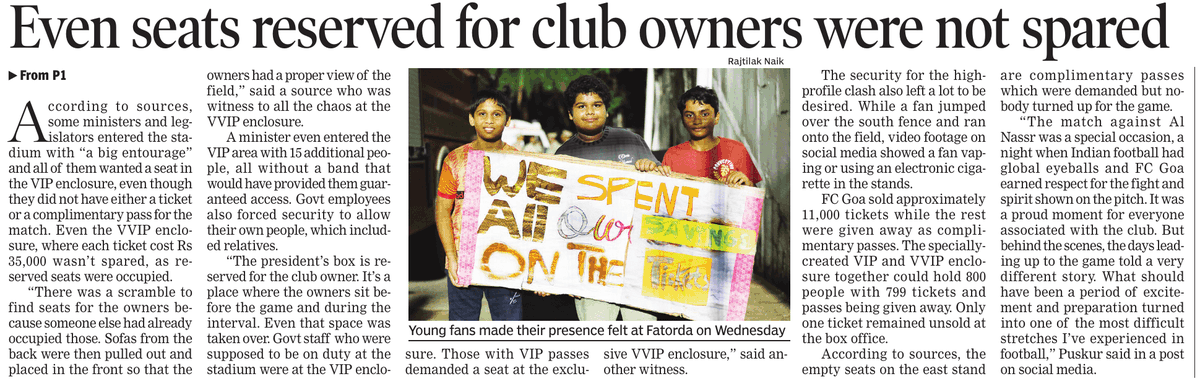 RajeshMenon70's tweet image. No tickets, not even passes...forget football, all that they wanted was to brag that they were at the stadium when FC Goa  played Al Nasr. The biggest football match in Goa was taken over not by the fans, but by ministers, legislators and govt officials who threw their weight…