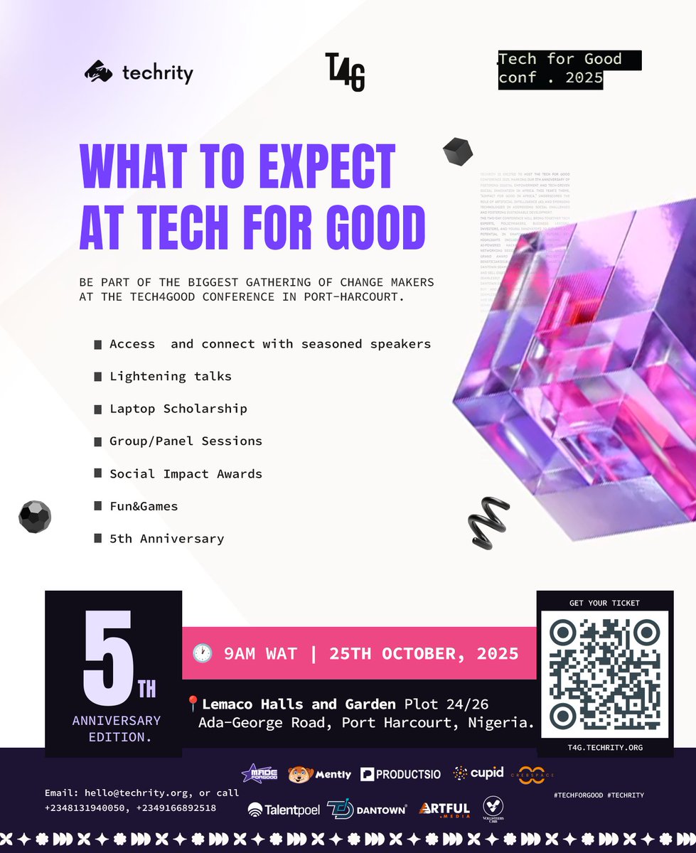 techrityorg's tweet image. D-Day is here!!!!! 🥳🥳
This is not just any other day.  This is the day where changemakers and creative thinkers gather.
So, let’s turn up the energy, Port Harcourt!!! 🔥🔥🔥
#Techrity #TechForGood2025 #Techrity5thAnniversary #AImpactAfrica #AI #Countdown