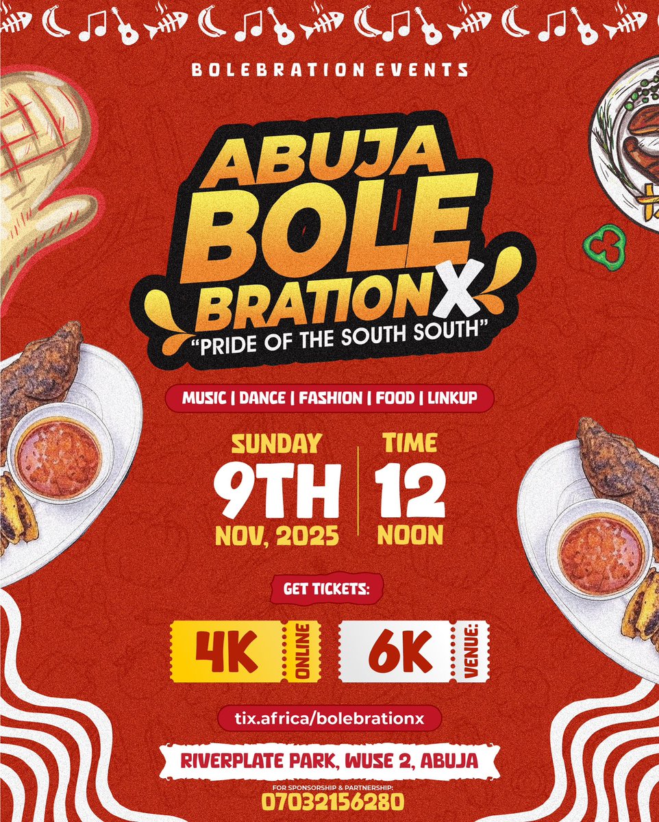 BOLEbration's tweet photo. How ready are you for Abuja Bolebration X?

📆 Sun 9th Nov
⏰ 12noon
📍 Riverplate Park, Wuse 2 Abuja 

It promises to be all the fun you’ve never imagined!

Get Tickets Now: https://t.co/EnkqYeQqsR

#Bolebration https://t.co/VkpXaRMErI