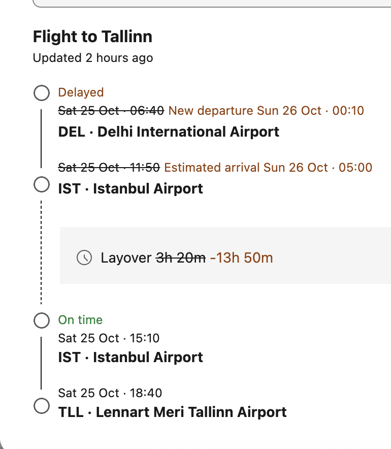 poddardelhi's tweet photo. @TurkishAirlines @IndiGo6E My first flight’s delayed over 17 hours, and I have no info about my IST–TLL connection. What’s your policy on flight changes @TurkishAirlines? https://t.co/9UGZktt4dC