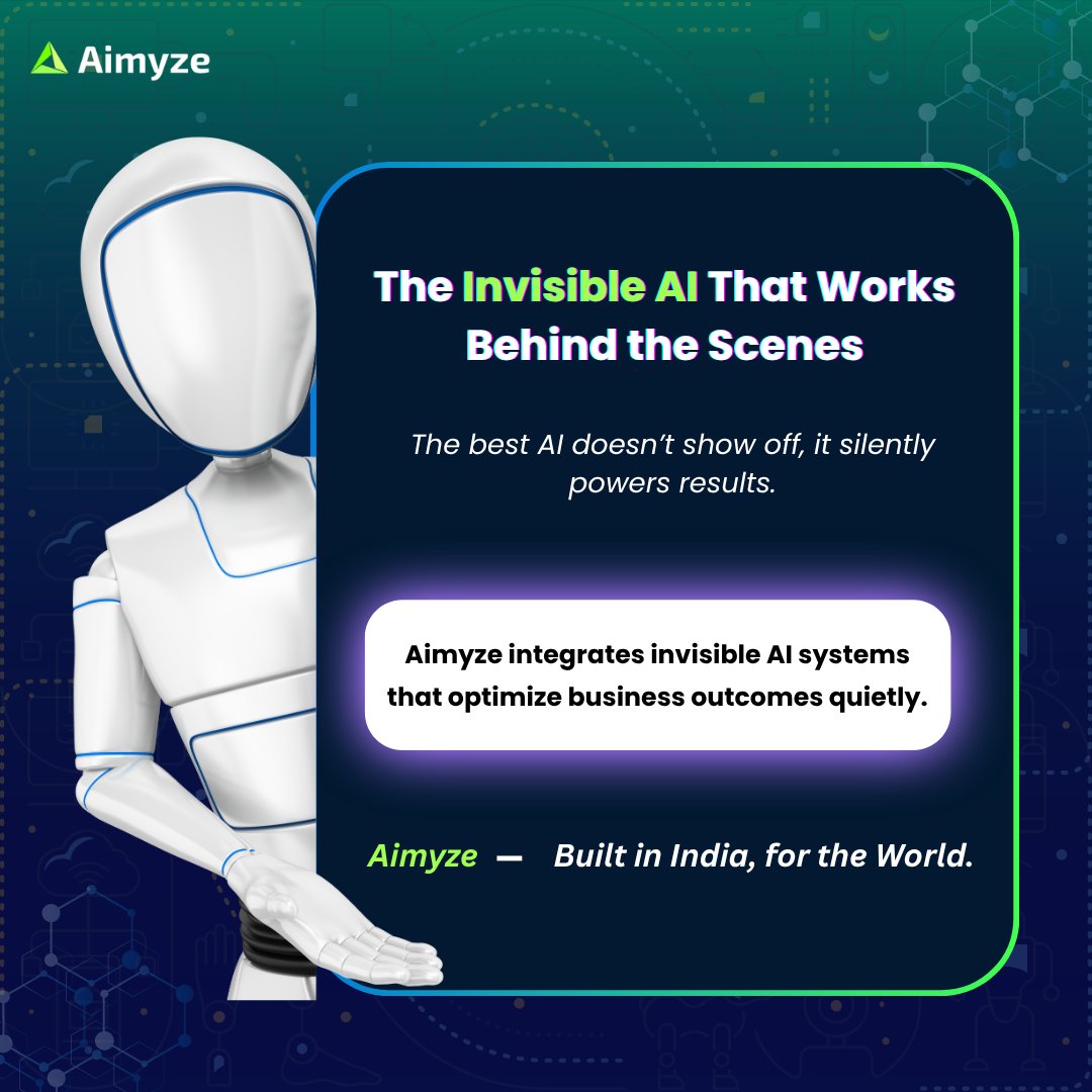 AimyzeCRM's tweet image. Not all AI needs the spotlight, some quietly make everything work better.
That’s what Aimyze does. Invisible intelligence, real impact.

Aimyze - Built in India, for the world.

#Aimyze #InvisibleAI #MadeInIndia #FutureOfAI #AIInnovation #IndianStartups #SmartTech #DigitalIndia