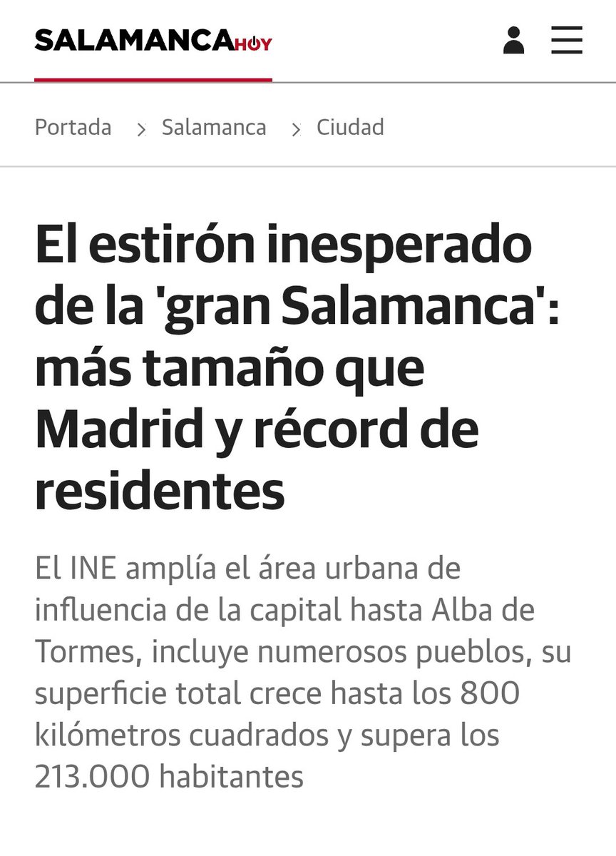 Sí el área de influencia de Salamanca se amplía hasta Alba de Tormes, con una población que supera los 213.000 habitantes, récord de residentes, igual la reivindicación atávica que se hace de LAV🚄🛤️ hasta MedinadelC, no es una💡 peregrina. Mientras, mejorar corredor SA-Medina-VA