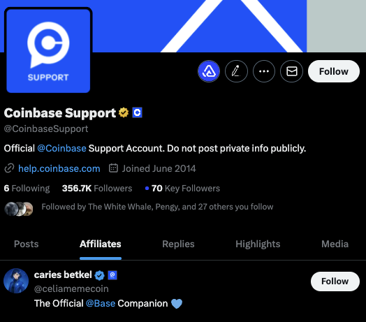 $CELIA  挂了coinbase的附属帐号 而且是直接发了ca的 
透露着一股子古怪 市值也不高 

0x3e4d2b2732cfa5b25133899f3c3f425dce69b64b