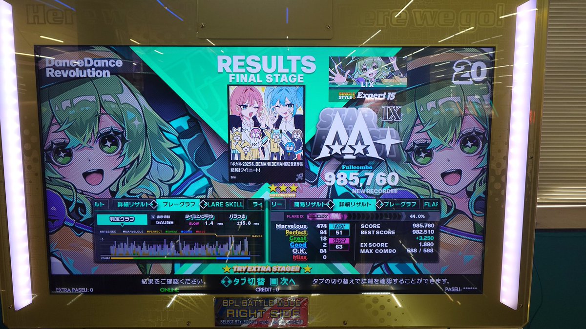 LIX_DDR's tweet image. 【自己べ②】
やはり集中力と体力は諸刃の剣なのか…………🤔
セイバーssmix伸ばせた👍✨
#DDR #DDR_WORLD