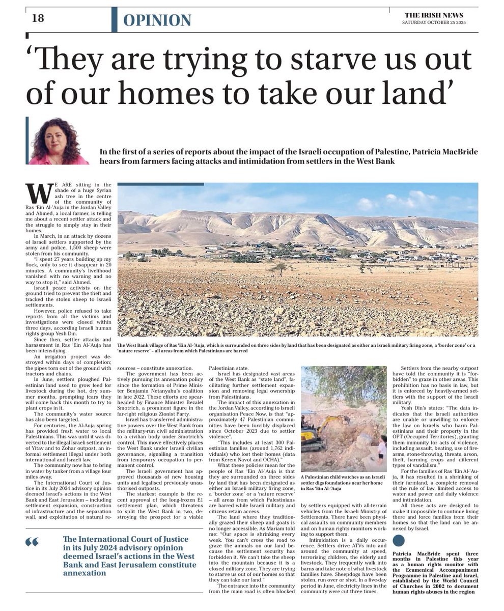 Patricia MacBride: In March, in an attack by dozens of Israeli settlers supported by the army and police, 1,500 sheep were stolen from his community. 
“I spent 27 years building up my flock, only to see it disappear in 20 minutes."