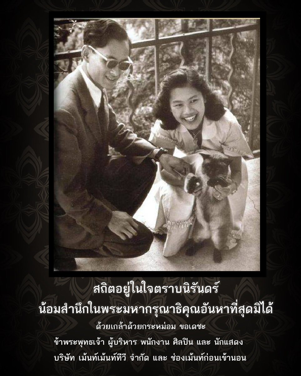 พระพันปีหลวงและแมวทรงเลี้ยง เคียงคู่ใต้ร่มพระบารมีในหลวงรัชกาลที่ ๙

สถิตอยู่ในใจตราบนิรันดร์
๒๔ ตุลาคม ๒๕๖๘

ด้วยเกล้าด้วยกระหม่อม ขอเดชะ
ข้าพระพุทธเจ้า ผู้บริหาร พนักงาน ศิลปิน และ นักแสดง
บริษัท เม้นท์เม้นท์ทีวี จำกัด และ ช่องเม้นท์ก่อนเข้านอน