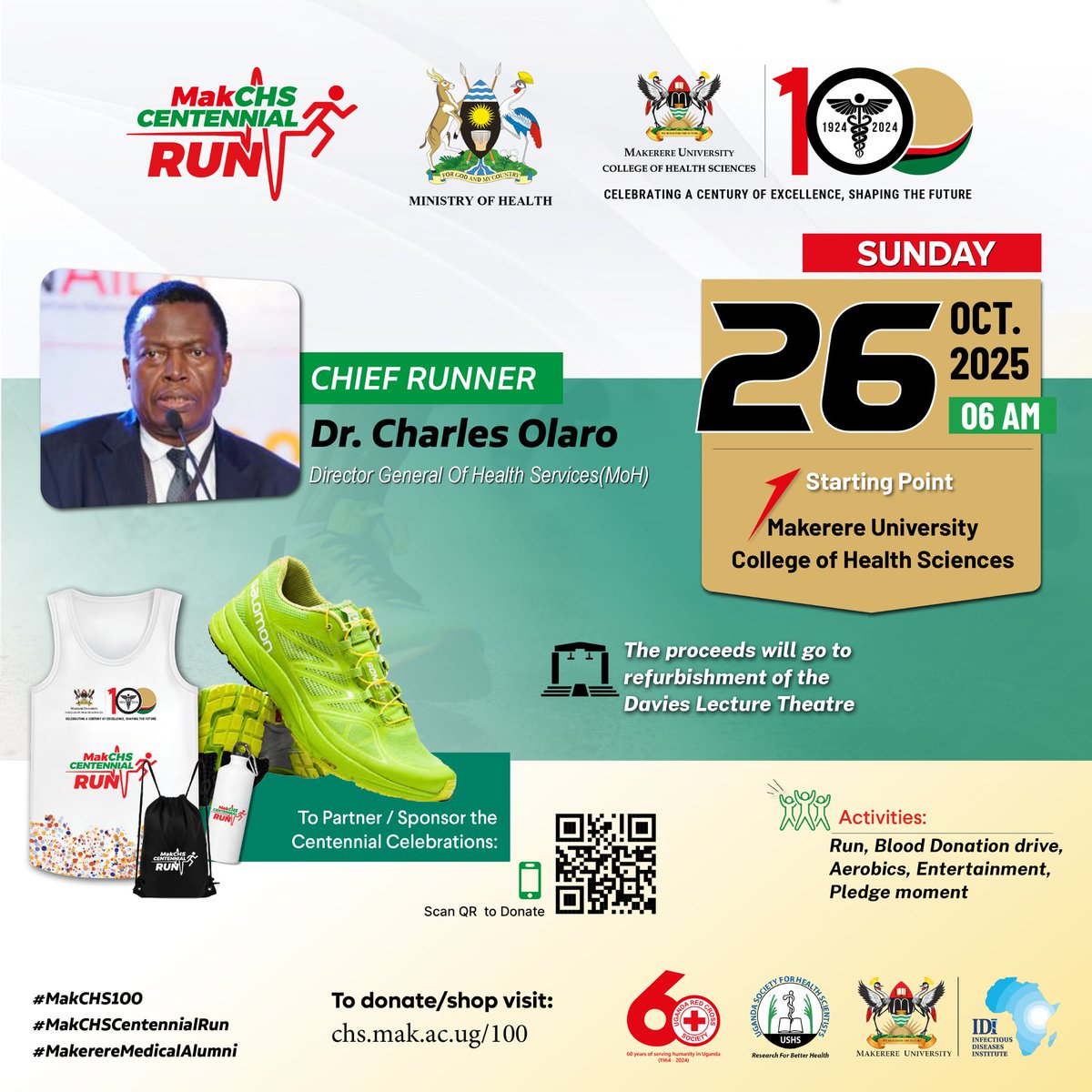 🎉 The wait is over — The MakCHS Centennial Run is HERE!🏃‍♀️🏃‍♂️
📅 Tomorrow | Sun, 26th Oct 2025*
📍 MakCHS
⏰ 6:00 AM

💰 UGX 30K = *Kit + Bag + Bottle*
🎯 Run for a cause 
[oly.la/10e78a](oly.la/10e78a)
#MakCHS100 <a href="/rkalyes1/">Robert Kalyesubula,MD, FISN(USA), PhD-FRCP(London)</a>
<a href="/dmeya/">David</a>