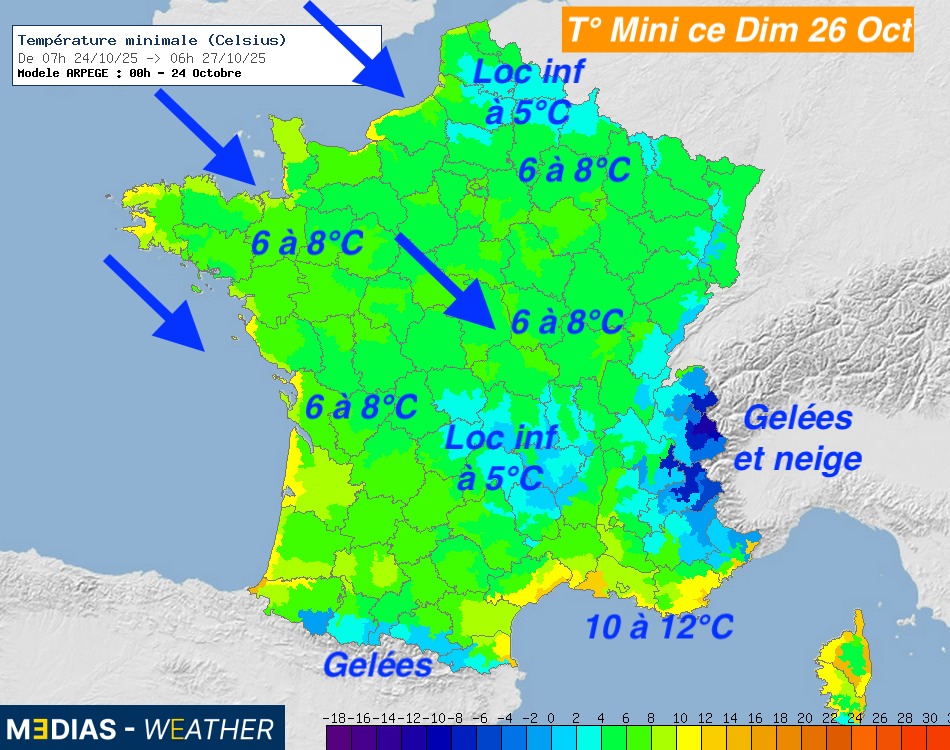 Après la tempête BENJAMIN, le coup de fraîcheur  se confirme ce dimanche 26 oct, les vents de Nord-ouest apportent une masse d'air plus froide. #mediasweather #expertmeteo #froid #fraicheur #gel